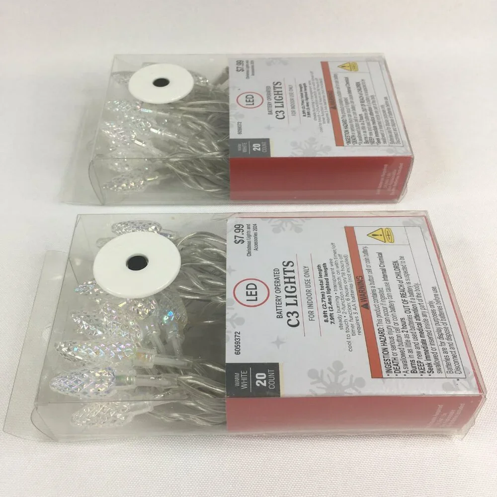 2 Packs of Battery Operated C3 Christmas Lights 20 Count Warm White with Timer
